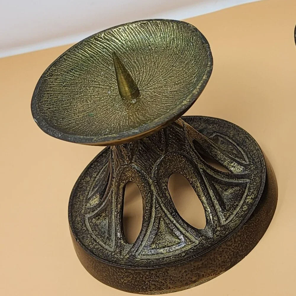Pair Of Vintage Mid-Century Modern Brass Candle Holders‎